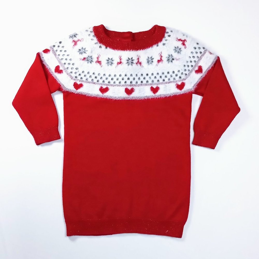 George Red Christmas Sweater With Fair Isle Winter Pattern. Size 6-12M